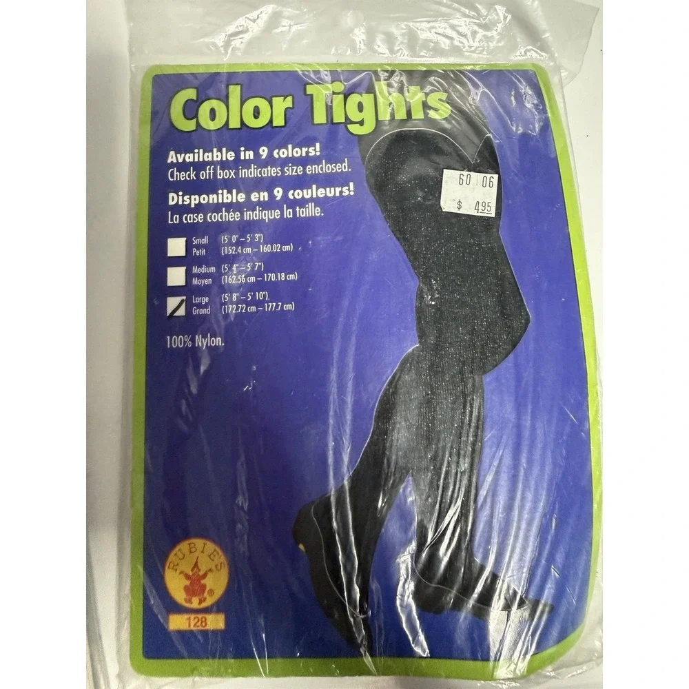 Black Opaque Tights Adult Size Large 5'8 -5.10' Rubies - Brand New H-3
